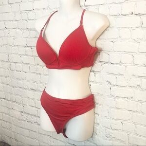 Red Two Piece Swim Suit Large